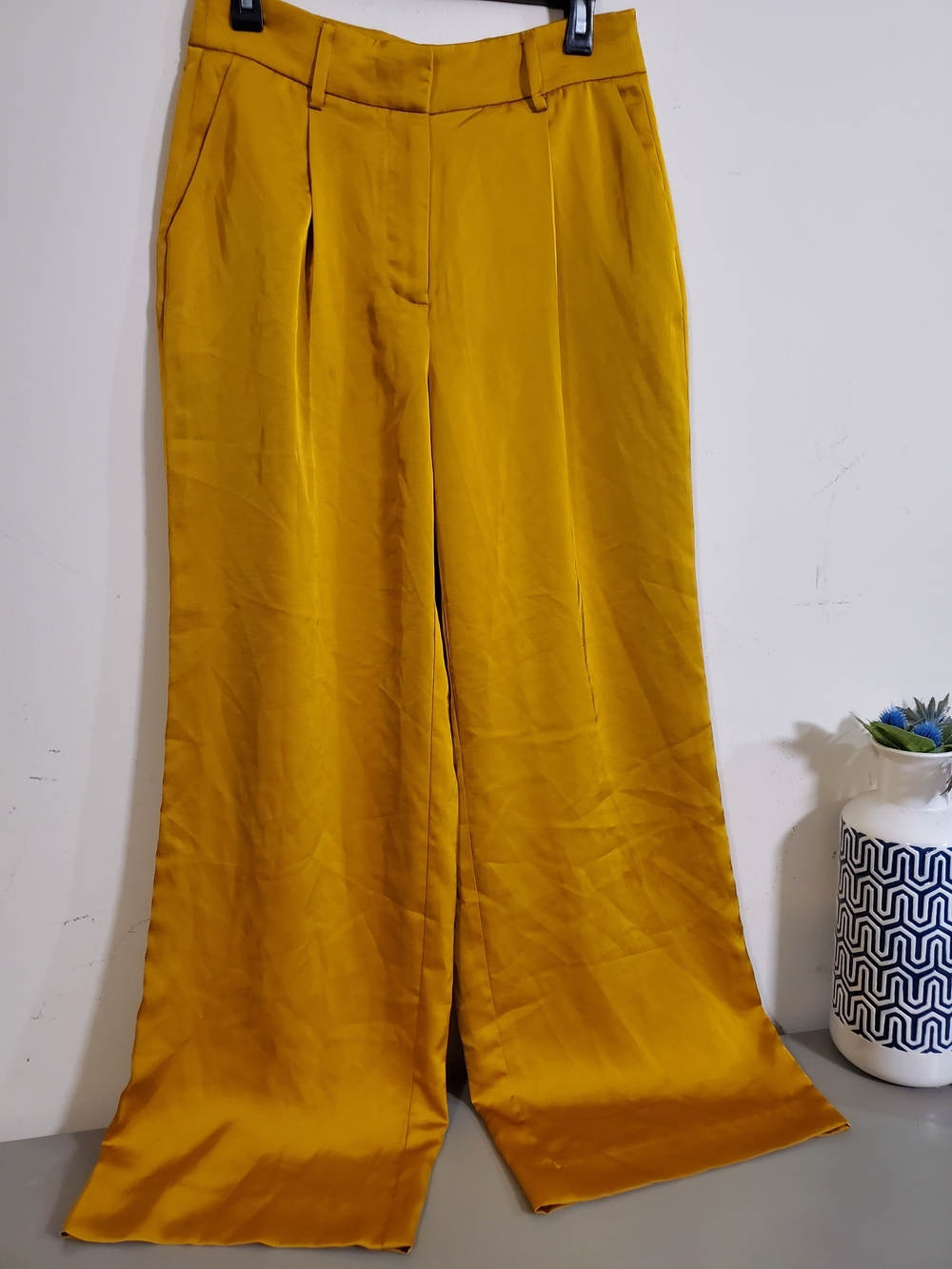 Nine West Wide Leg Satin Pants Mustard Trouser